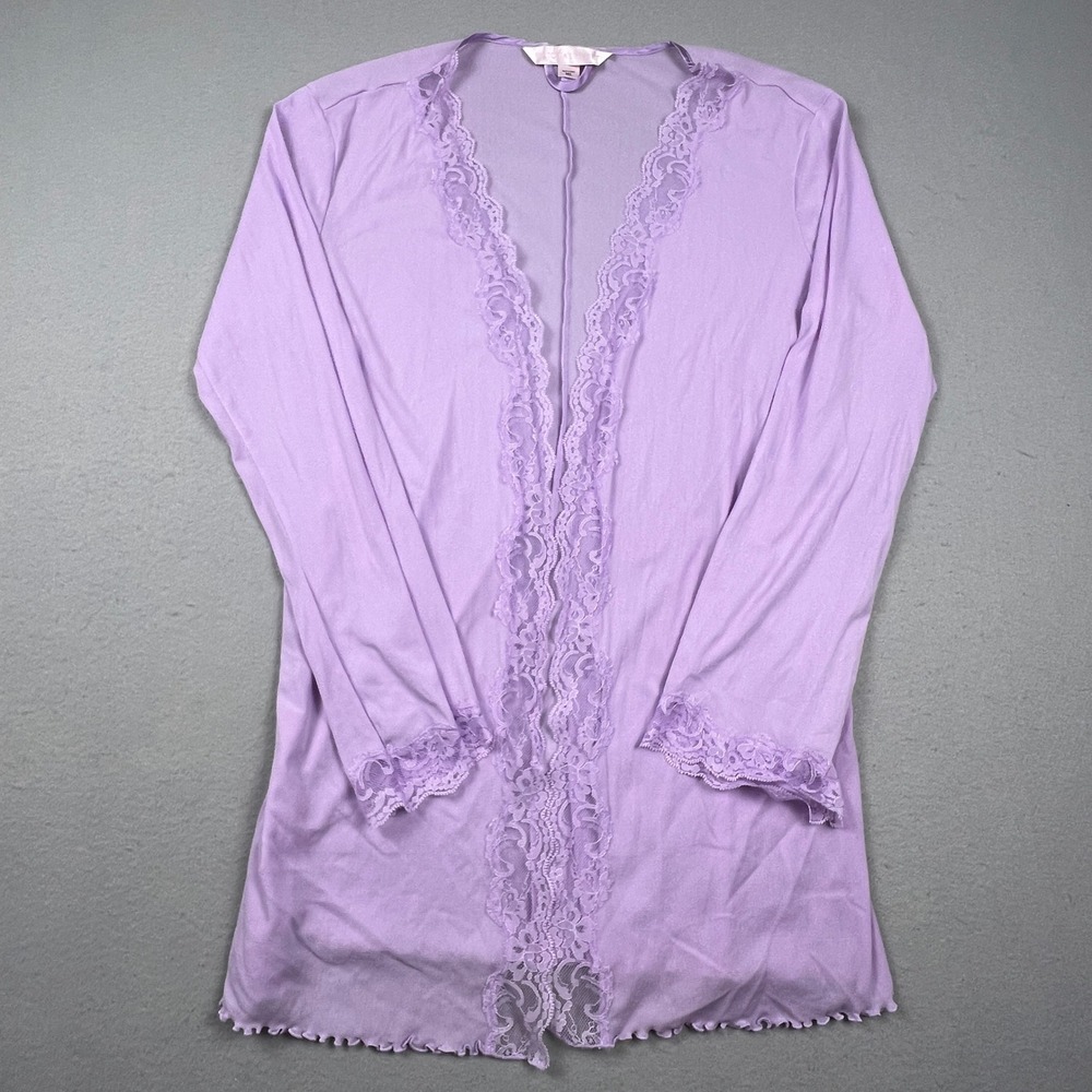 Victoria's Secret‎ Lace Trim Robe Women M/L Purple Sheer Long Sleeve Loungewear
